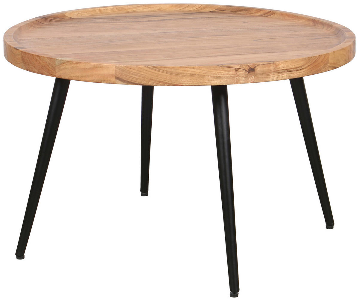 COUCHTISCH Akazie vollmassiv rund Akaziefarben  - Schwarz/Akaziefarben, Design, Holz/Metall (75/47,5cm) - Livetastic