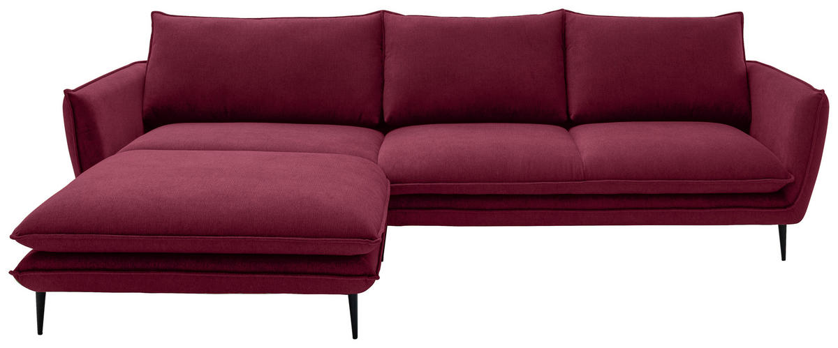 ECKSOFA Bordeaux Webstoff  - Bordeaux/Schwarz, KONVENTIONELL, Textil/Metall (196/304cm) - Hom`in