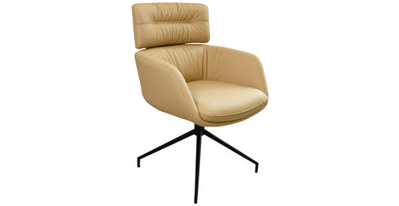 ARMLEHNSTUHL  Lederauswahl, Wippfunktion, Sitzfläche 360° drehbar  Echtleder  - Hellbraun/Schwarz, Design, Leder/Metall (62/92/66cm) - Dieter Knoll