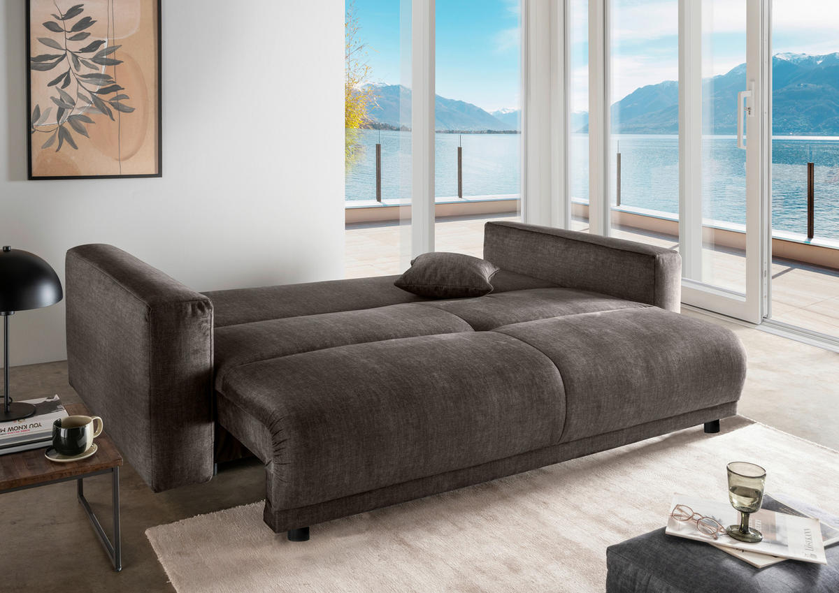 SCHLAFSOFA in Velours Dunkelbraun  - Dunkelbraun/Schwarz, MODERN, Kunststoff/Textil (245/86/126cm) - Livetastic