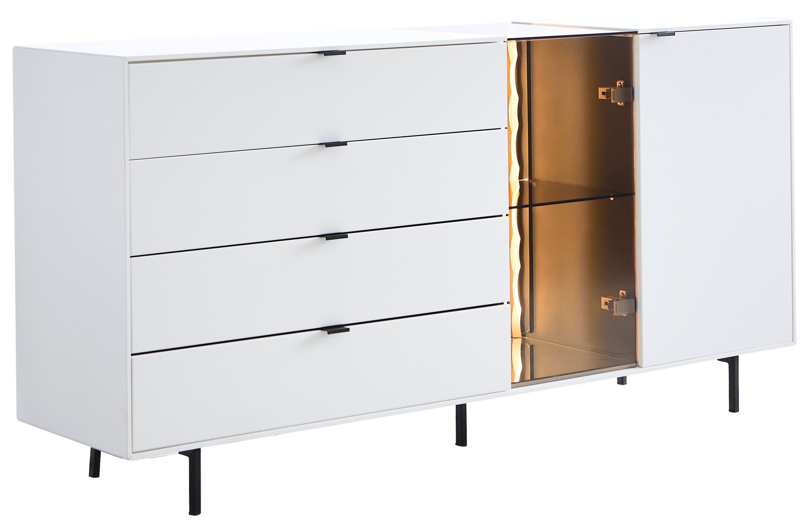 SIDEBOARD Weiß, Eichefarben  173/86/42 cm  - Eichefarben/Schwarz, Design, Glas/Holz (173/86/42cm) - Moderano
