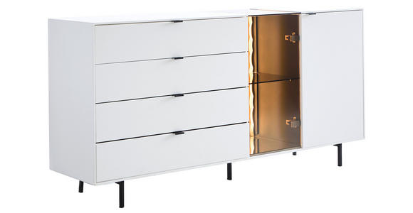SIDEBOARD Weiß, Eichefarben  173/86/42 cm  - Eichefarben/Schwarz, Design, Glas/Holz (173/86/42cm) - Moderano