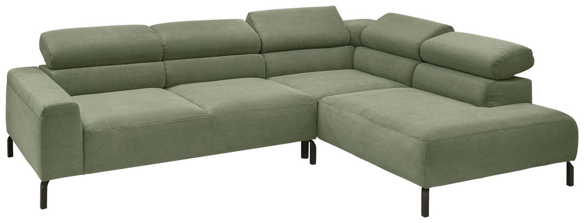 ECKSOFA inkl. Funktion Ottomane rechts  Olivgrün Feincord  - Schwarz/Olivgrün, Design, Textil/Metall (273/219cm) - Pure Home Lifestyle