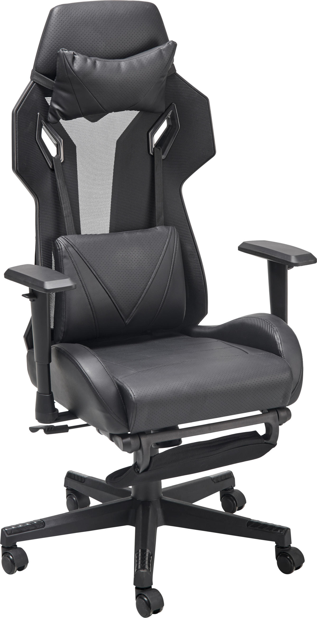 Scaun De Gaming, imitație piele, plasă tensionată, negru