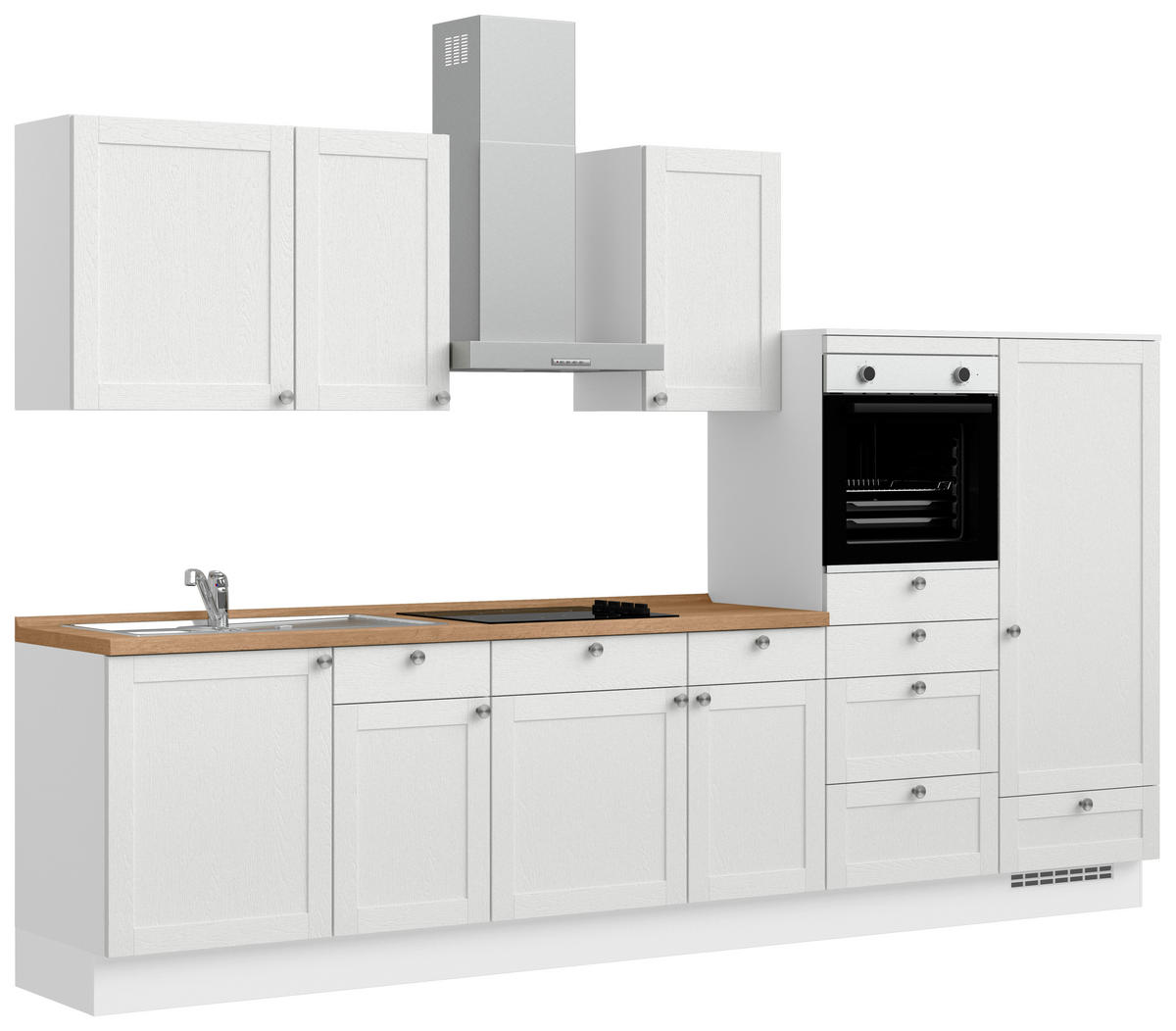 KÜCHENLEERBLOCK Frame 330 cm  in Eichefarben, Olivgrün  - Edelstahlfarben/Eichefarben, MODERN, Holzwerkstoff/Metall (330cm) - Nobilia