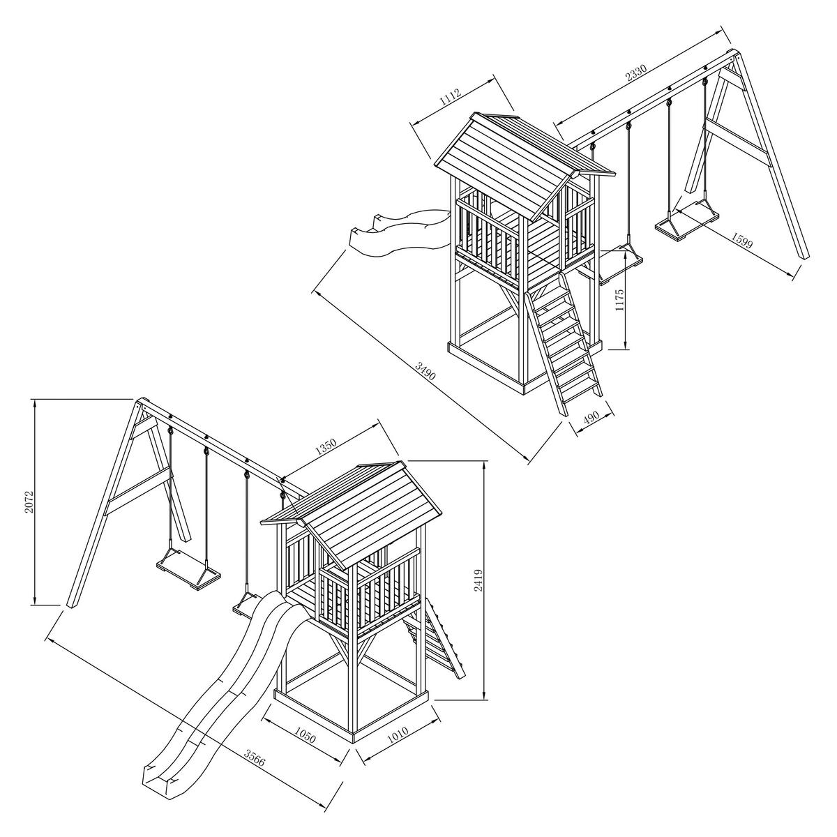 AXI BEACH TOWER DOUBLE SWING 349/242/357 cm  - Blau/Braun, KONVENTIONELL, Holz (349/242/357cm) - Ambia Garden