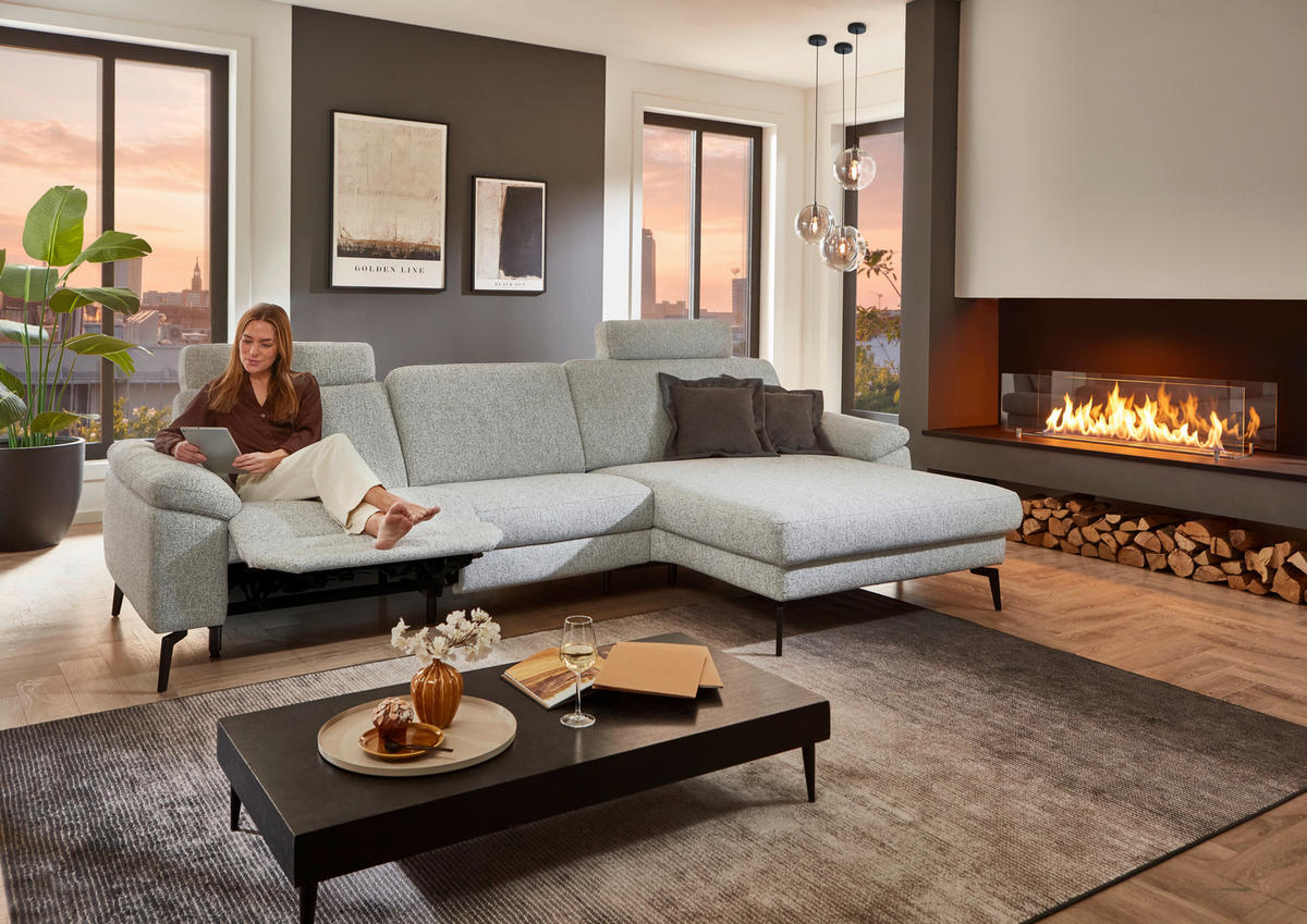 ECKSOFA  in Chenille Silberfarben  309/171 cm  - Silberfarben/Schwarz, Design, Textil/Metall (309/171cm) - Valdera