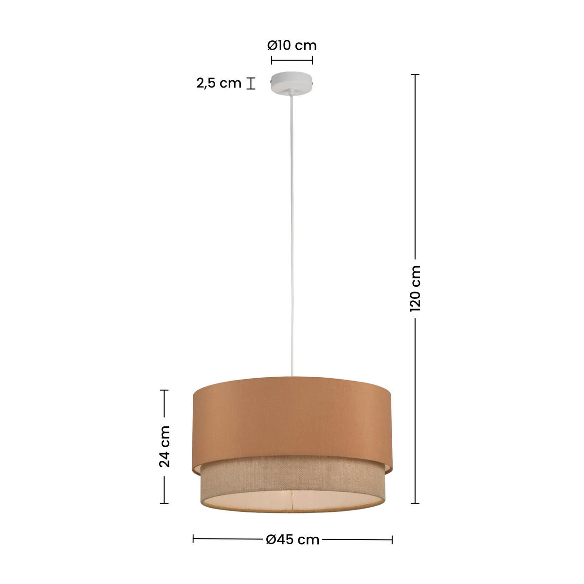 HÄNGELEUCHTE 45/120 cm  - Naturfarben/Mokka, Trend, Kunststoff/Textil (45/120cm) - Collett's Monde