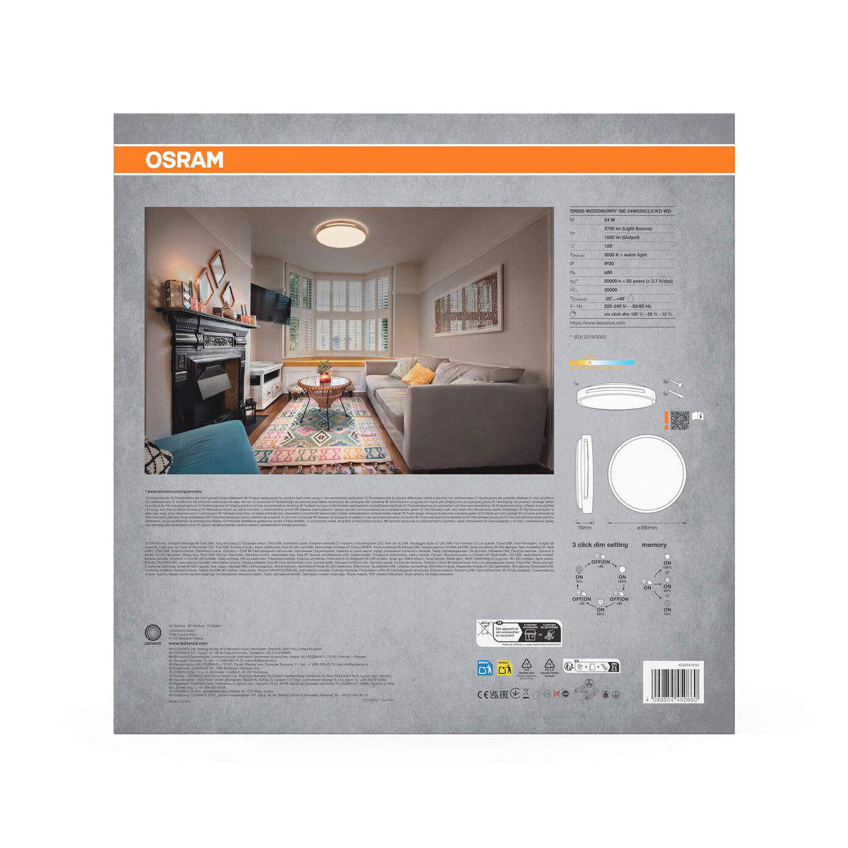 LED-DECKENLEUCHTE 39/7 cm   - Basics, Kunststoff/Metall (39/7cm) - Osram