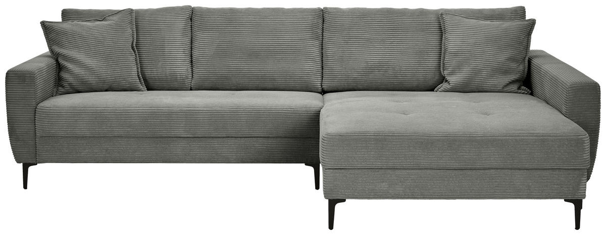 ECKSOFA in Cord Grau  283/174 cm  - Schwarz/Grau, Design, Textil/Metall (283/174cm) - Xora