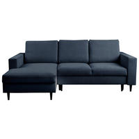 ECKSOFA  in Struktur Dunkelblau  - Schwarz/Dunkelblau, MODERN, Holz/Kunststoff (145/230cm) - Carryhome