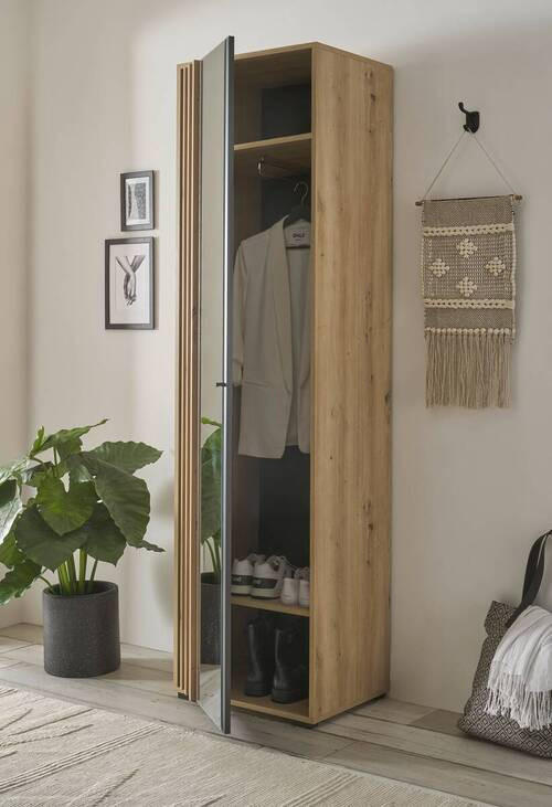 GARDEROBENSCHRANK Volano in 57/195/38 cm - Schwarz/Eiche Artisan, Design, Glas/Holzwerkstoff (57/195/38cm) - Carryhome