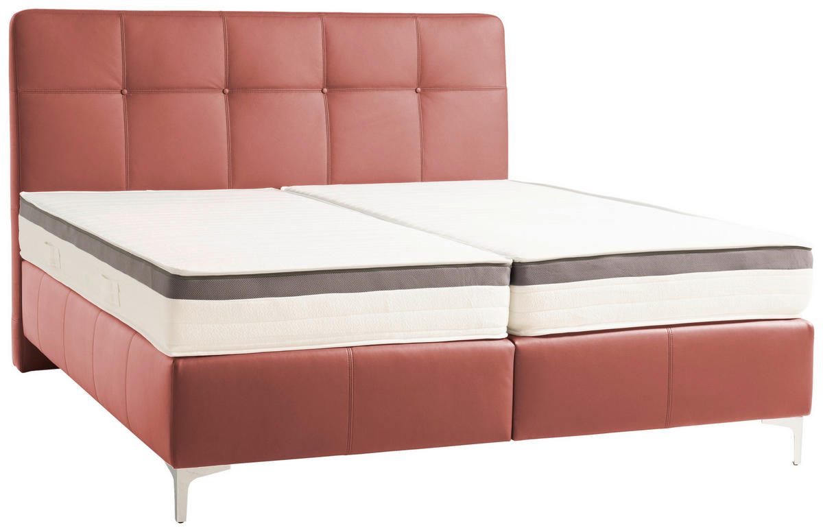 BOXSPRINGBETT 200/200 cm  in Bordeaux  - Chromfarben/Bordeaux, Basics, Leder/Holz (200/200cm) - Novel