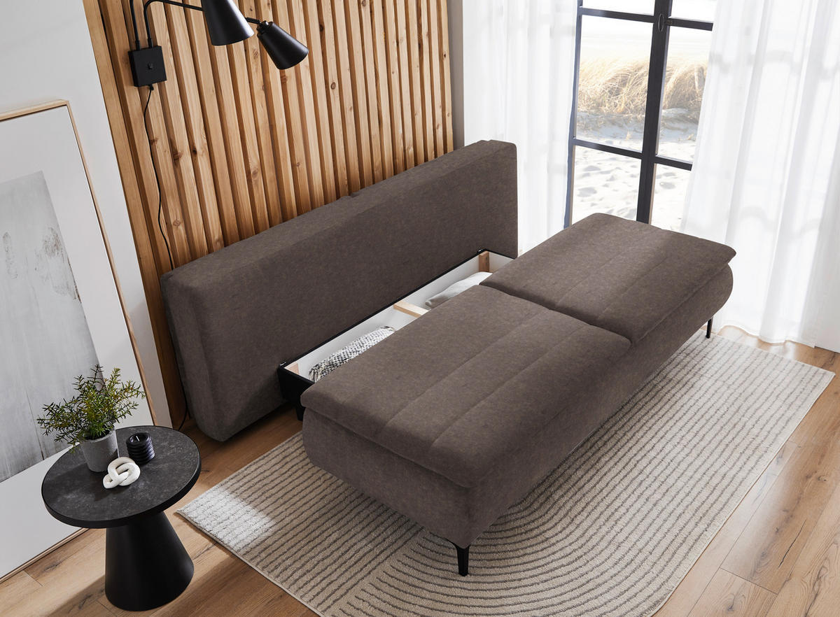BOXSPRINGSOFA in Flachgewebe Dunkelbraun  - Dunkelbraun, Konventionell, Textil/Metall (204/93/100cm) - Novel