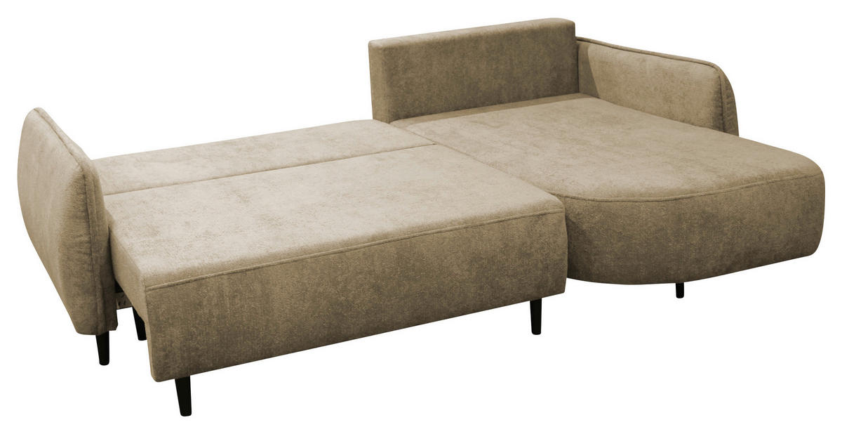 ECKSOFA MURANO Beige Chenille Zierkissen, Rückenkissen, Bettkasten  - Beige/Schwarz, Design, Holz/Textil (242/167cm) - MID.YOU