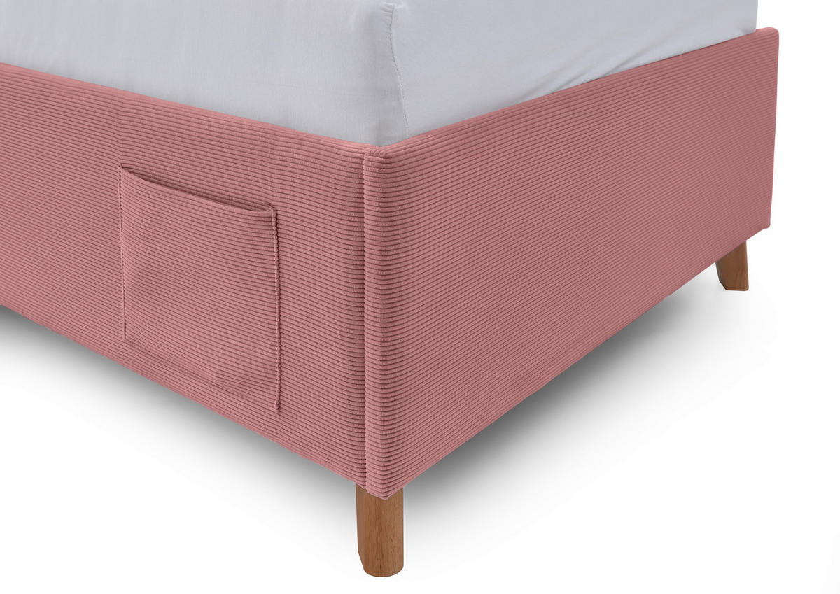 POLSTERBETT 90/200 cm  in Rosa  - Eichefarben/Rosa, Konventionell, Holz/Textil (90/200cm) - Stylife