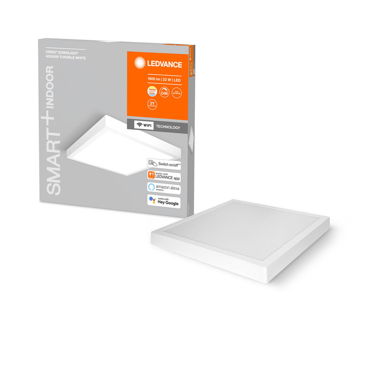 LED-DECKENLEUCHTE Smart+ WiFi Orbis Downlight  Smart 40/40/3,7 cm   - Weiß, Basics, Metall (40/40/3,7cm) - Ledvance