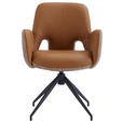 ARMLEHNSTUHL  Sitzfläche 360° drehbar, automatische Rückholfunktion Leinenoptik Echtleder  - Cognac/Schwarz, Design, Leder/Textil (60/85/62cm) - Dieter Knoll