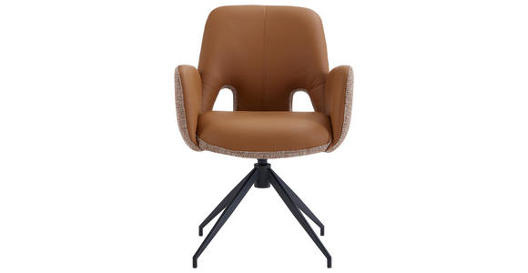 ARMLEHNSTUHL  Sitzfläche 360° drehbar, automatische Rückholfunktion Leinenoptik Echtleder  - Cognac/Schwarz, Design, Leder/Textil (60/85/62cm) - Dieter Knoll