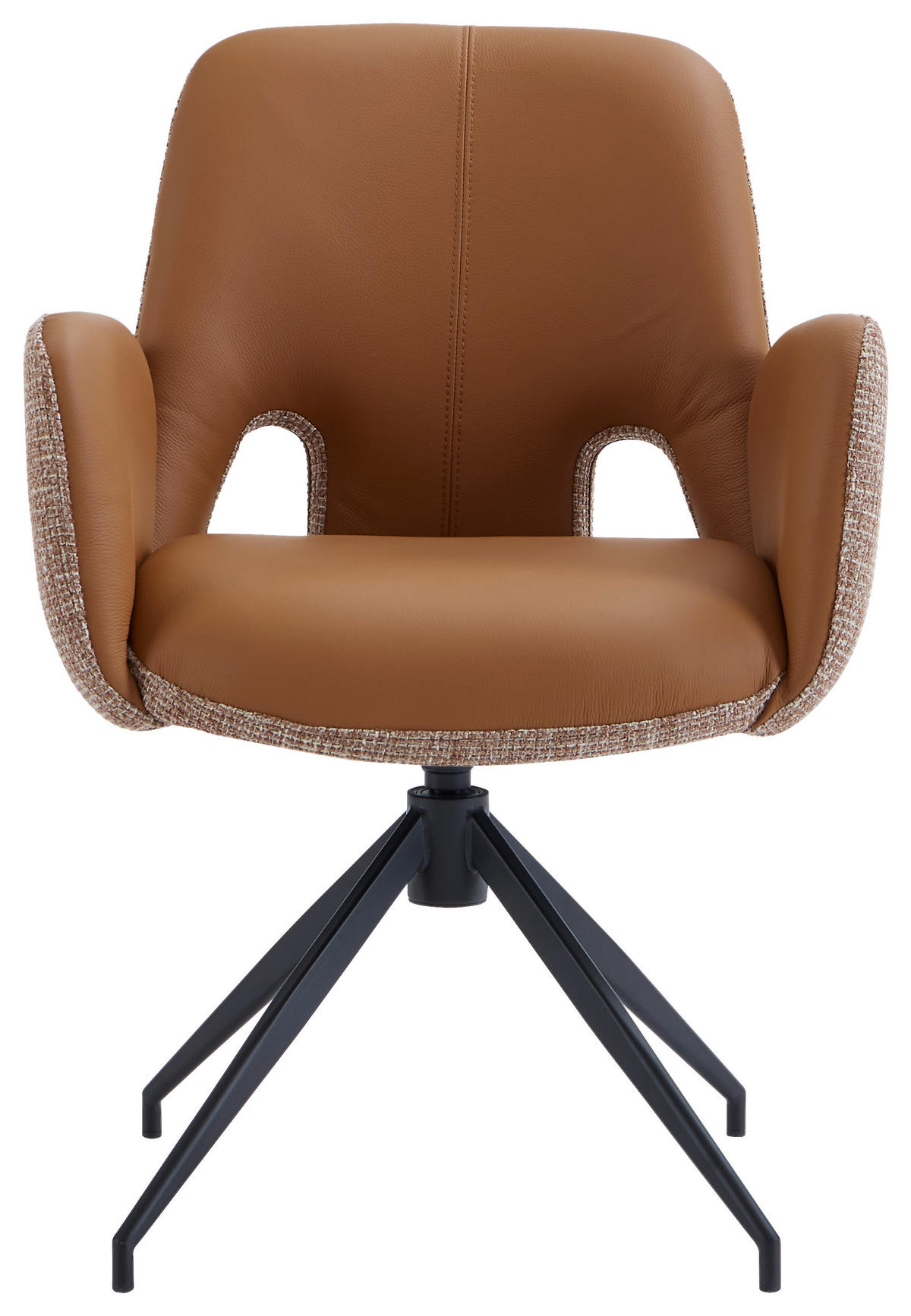 ARMLEHNSTUHL  Sitzfläche 360° drehbar, automatische Rückholfunktion Leinenoptik Echtleder  - Cognac/Schwarz, Design, Leder/Textil (60/85/62cm) - Dieter Knoll