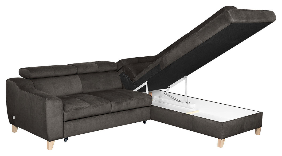 ECKSOFA Dunkelgrau Webstoff  - Dunkelgrau/Buchefarben, Design, Holz/Textil (245/208cm) - Livetastic