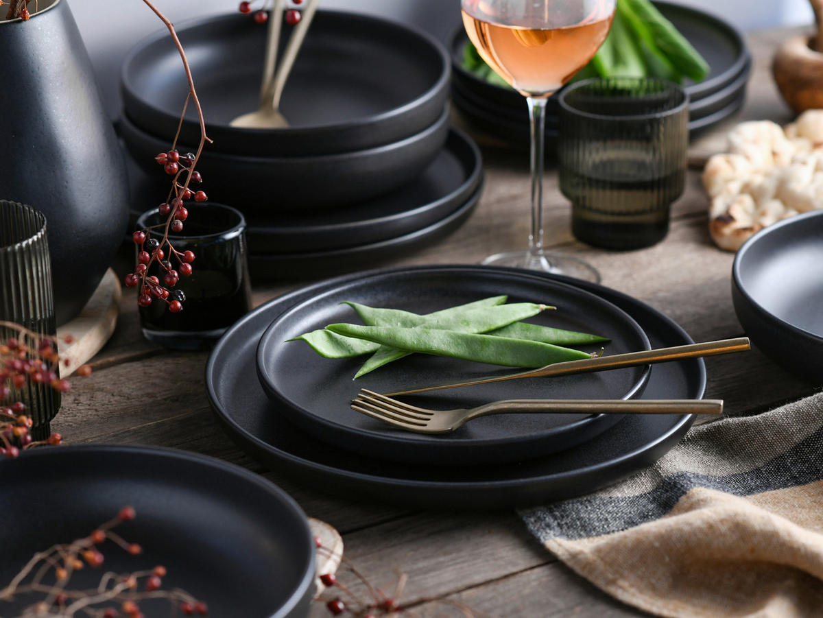 TAFELSERVICE Uno 12-teilig  - Schwarz, Design, Keramik (36,5/36,5/34,5cm) - Creatable