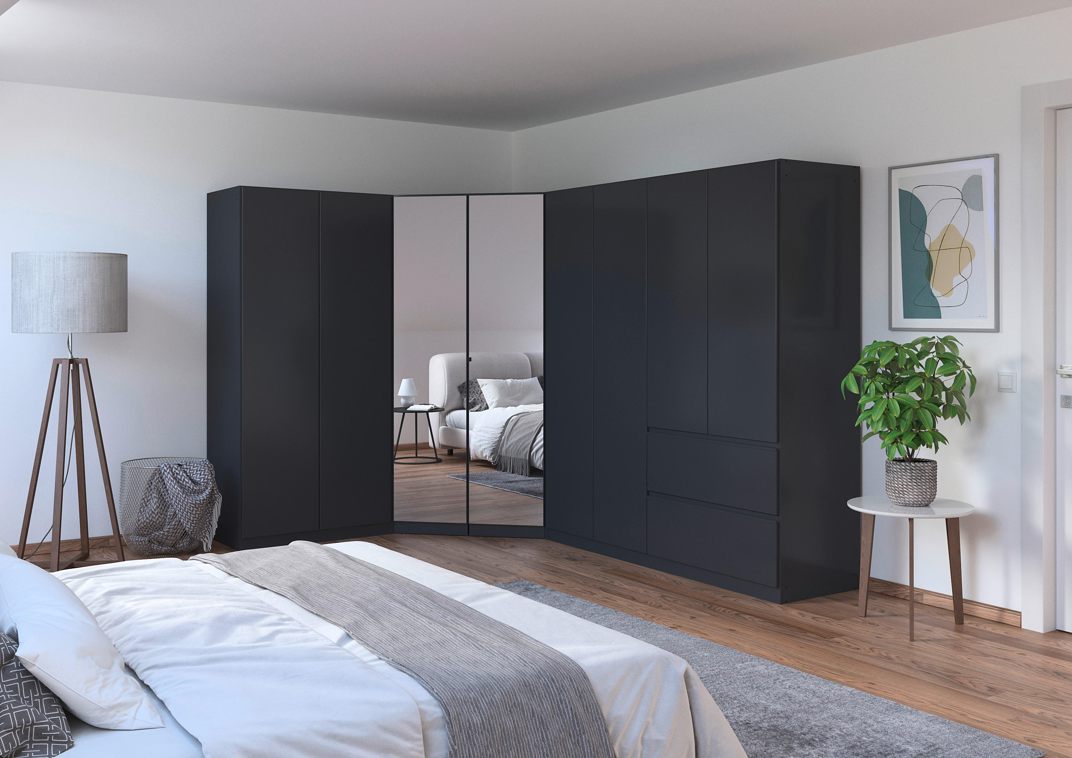 ECKKLEIDERSCHRANK 208/197/298 cm  - Chromfarben/Grau, Modern, Holzwerkstoff (208/197/298cm) - Rauch Möbel