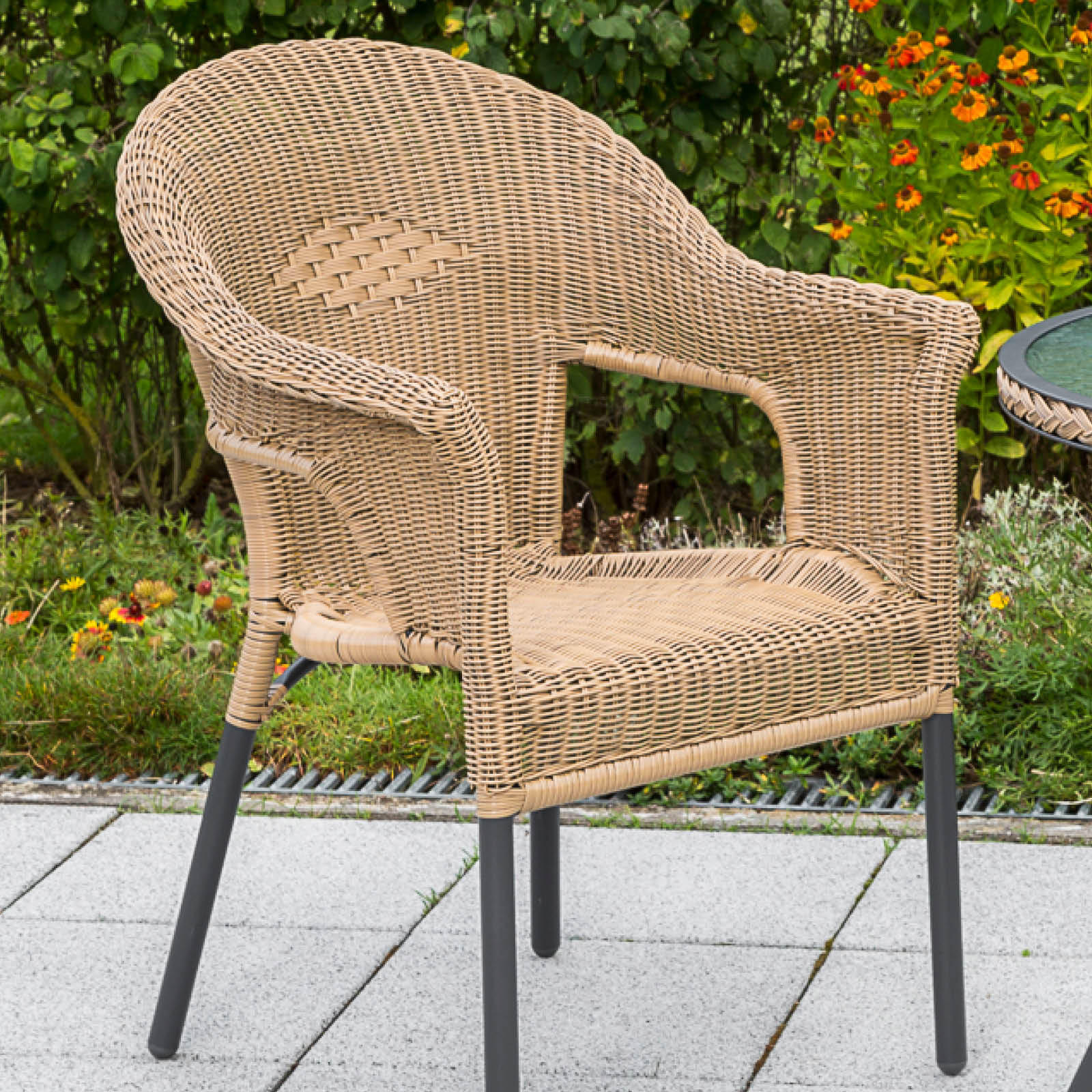 GARTENSESSEL-SET Aluminium Graphitfarben, Naturfarben  - Graphitfarben/Naturfarben, ROMANTIK / LANDHAUS, Kunststoff/Metall (67/87/61cm) - Gardenson