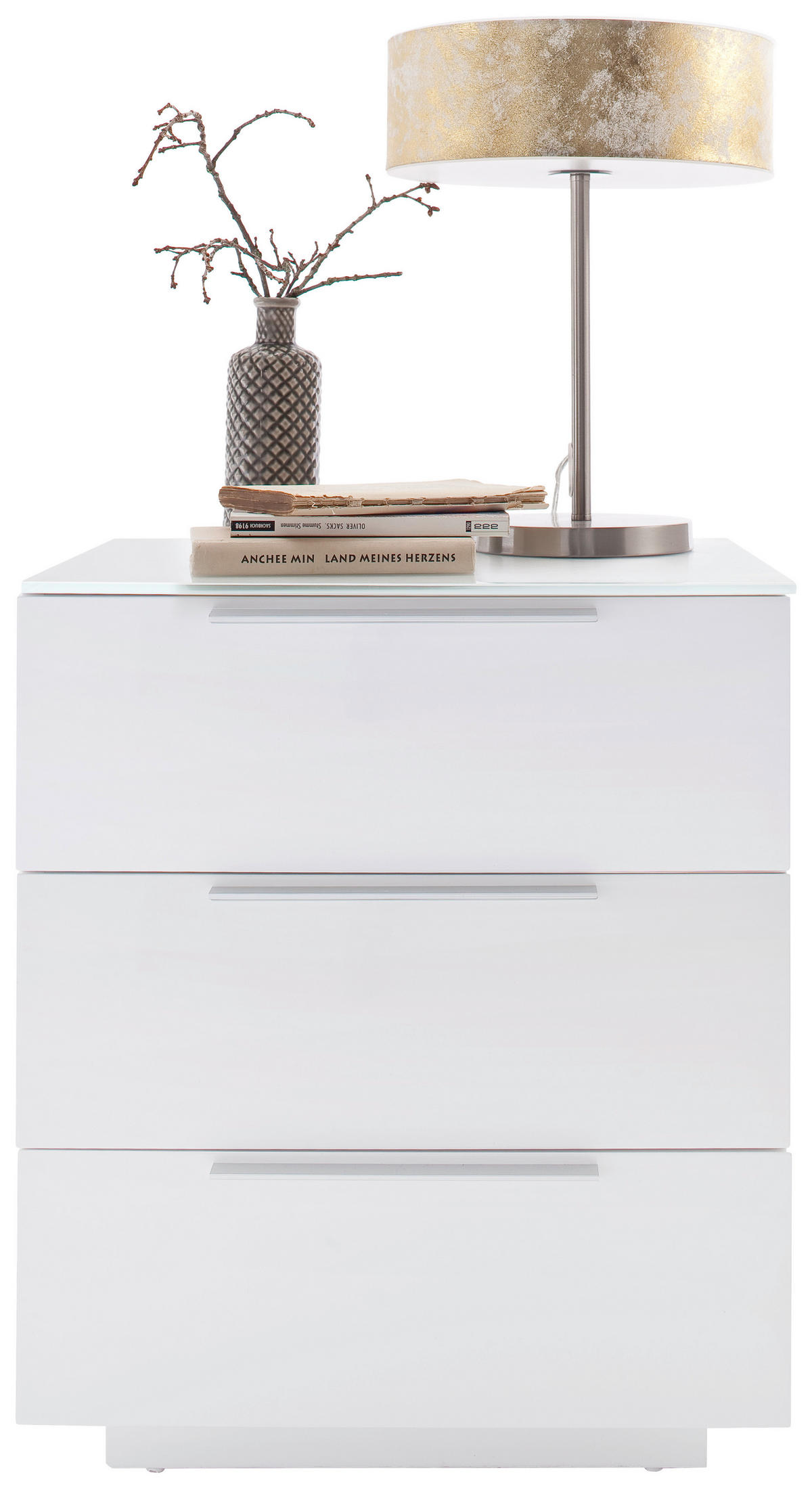 NACHTSCHRANK 50/60/40 cm  - Weiß Hochglanz/Alufarben, Basics, Glas/Holzwerkstoff (50/60/40cm)