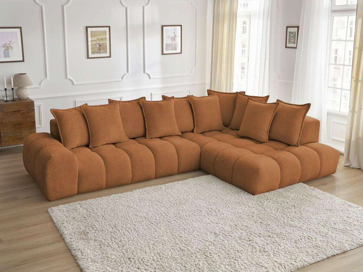 ECKSOFA Ottomane rechts  EVEREST Orange Flachgewebe  - Schwarz/Orange, MODERN, Kunststoff/Textil (352/210cm)