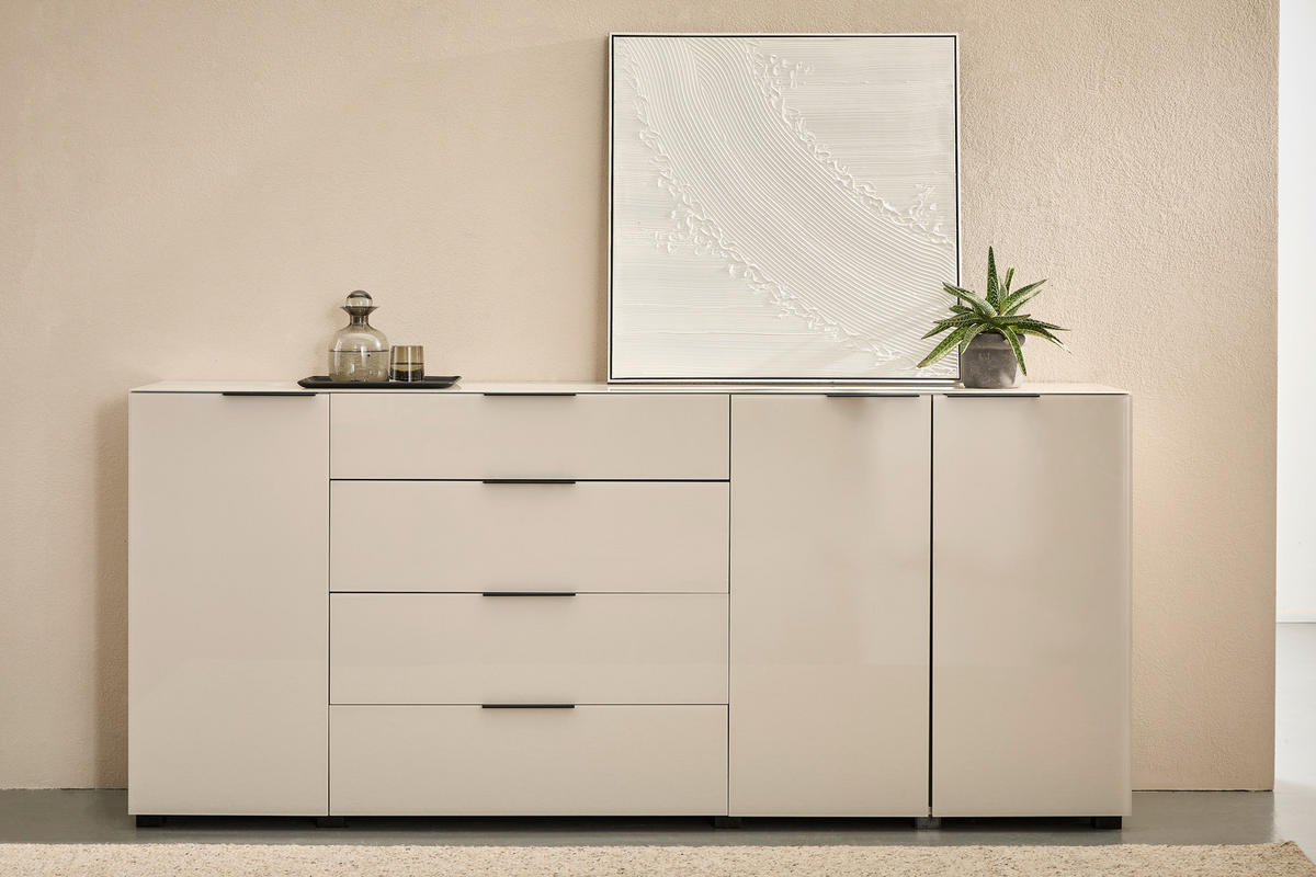 SIDEBOARD  225/99,7/42 cm 4 Schublade(n)  - Kaschmir/Schwarz, Design, Glas/Holzwerkstoff (225/99,7/42cm) - Novel
