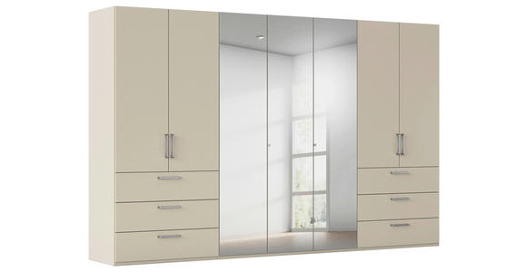 DREHTÜRENSCHRANK 350/235/61 cm,  in Champagner, 7-türig  - Chromfarben/Edelstahlfarben, Basics, Glas/Holzwerkstoff (350/235/61cm) - Novel