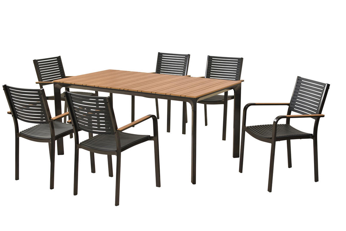 GARTENTISCHGRUPPE  - Graphitfarben/Naturfarben, KONVENTIONELL, Kunststoff/Metall - Gardenson