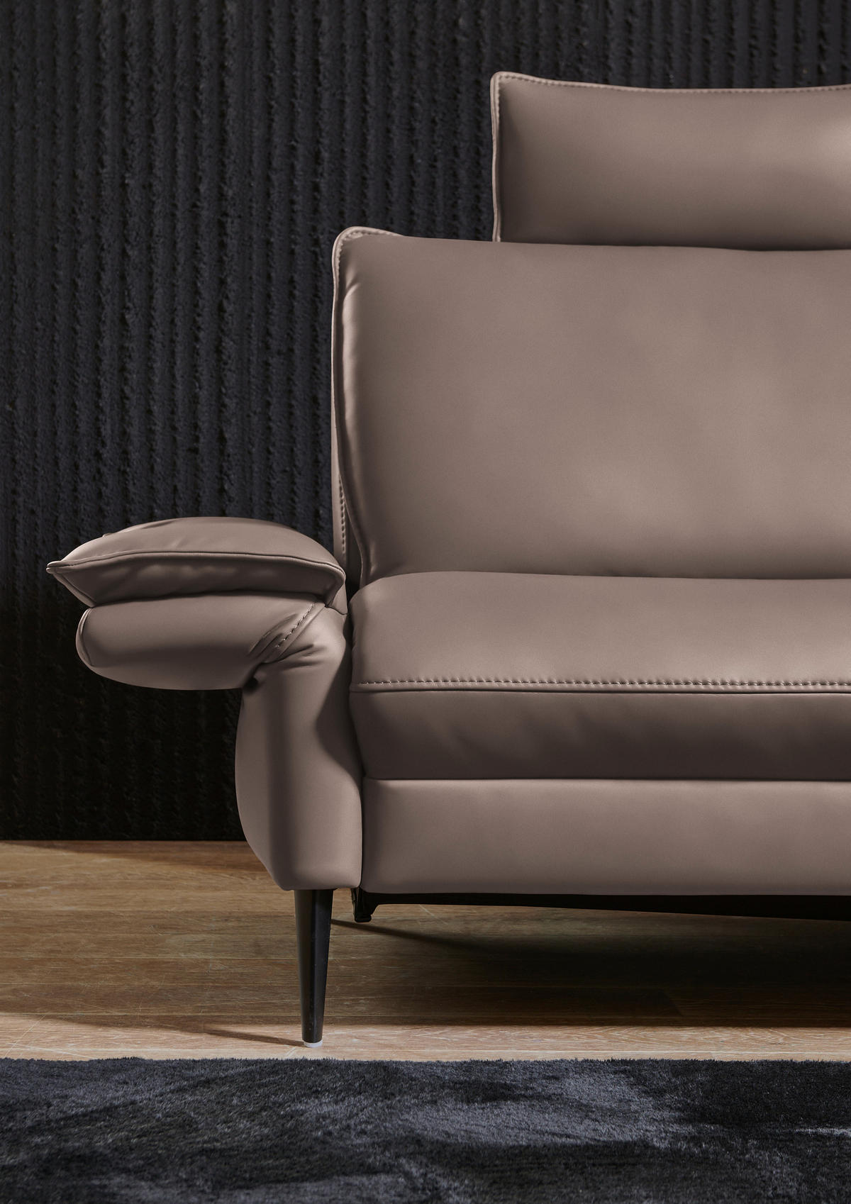 ECKSOFA in Echtleder Taupe  - Taupe/Schwarz, Design, Leder/Metall (334/172cm) - Valdera