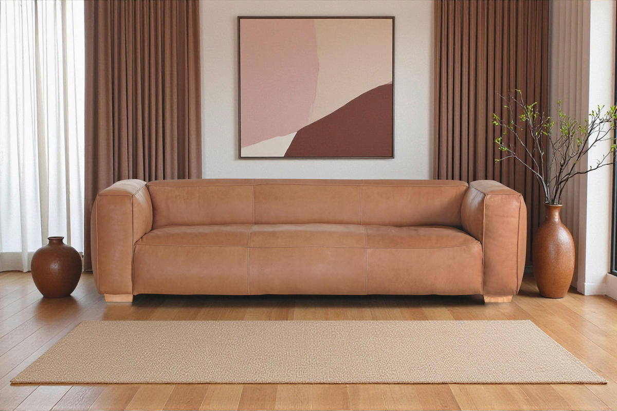 BIG SOFFA i äkta läder cognacfärgad  - bokfärgad/cognacfärgad, Klassisk, läder/trä (255/70/110cm) - MID.YOU