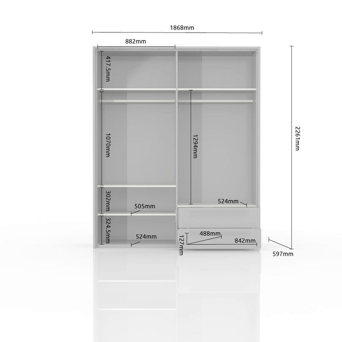 ORMAR SA KLASIČNIM VRATIMA bela visoki sjaj, bela  187/226/60 cm  - bela visoki sjaj/bela, Dizajnerski, pločasti materijal/plastika (187/226/60cm)