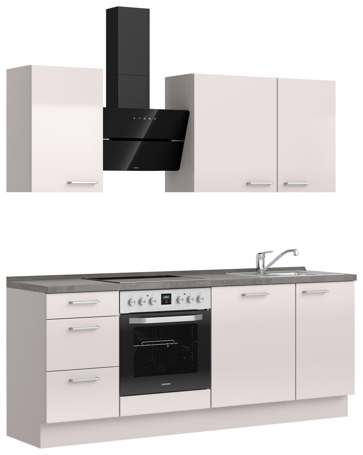 KÜCHENBLOCK Flash 210 cm  in Schieferfarben, Hellgrau  - Schieferfarben/Edelstahlfarben, MODERN, Holzwerkstoff/Metall (210cm) - Nobilia