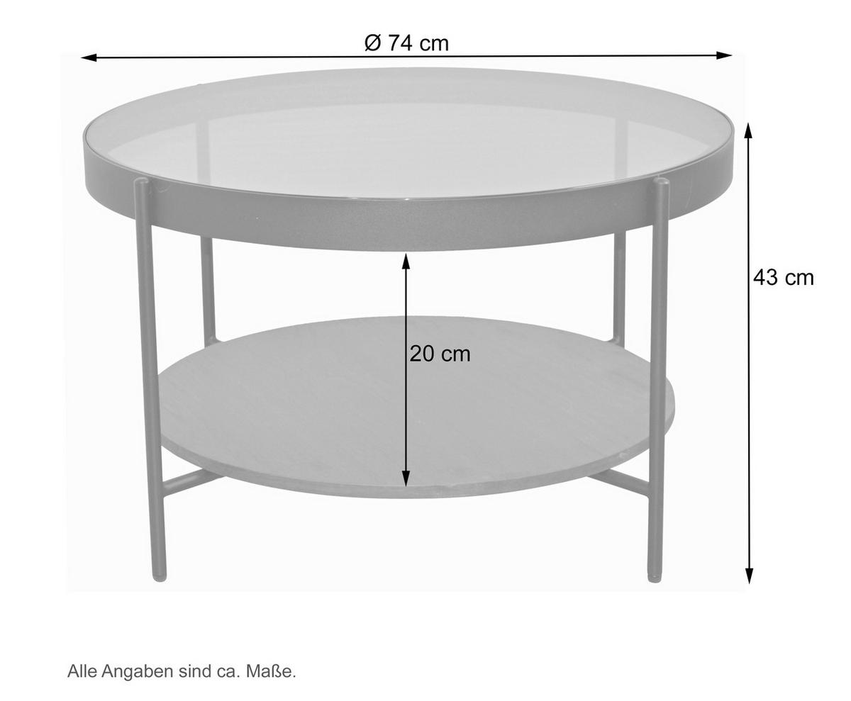 COUCHTISCH Sicherheitsglas, Farbglas 74/74/43 cm rund Bernsteinfarben  - Bernsteinfarben/Schwarz, Design, Glas/Holzwerkstoff (74/74/43cm) - MID.YOU
