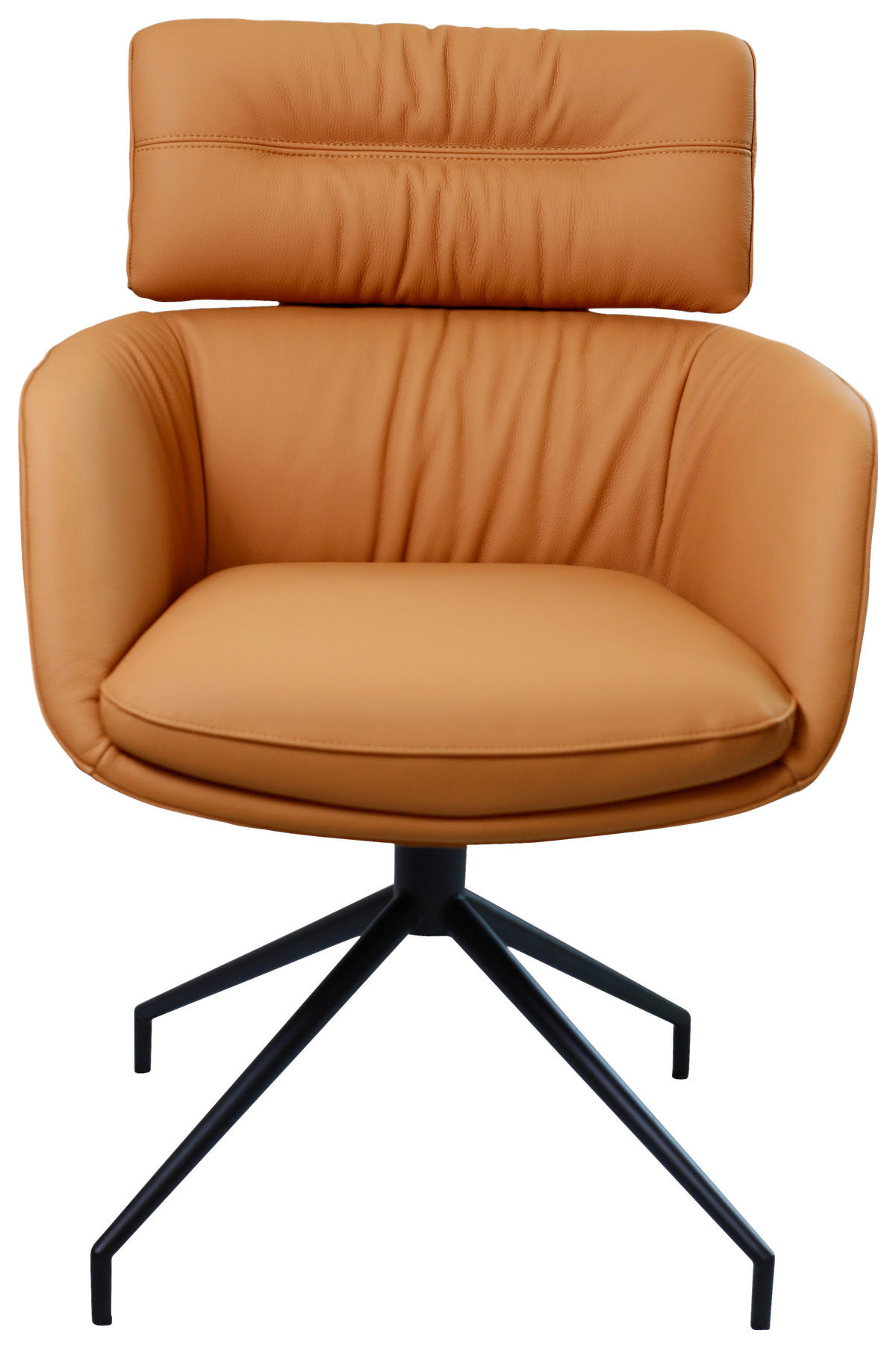 ARMLEHNSTUHL  in Eisen Echtleder pigmentiert  - Cognac/Schwarz, Design, Leder/Metall (62/92/66cm) - Dieter Knoll