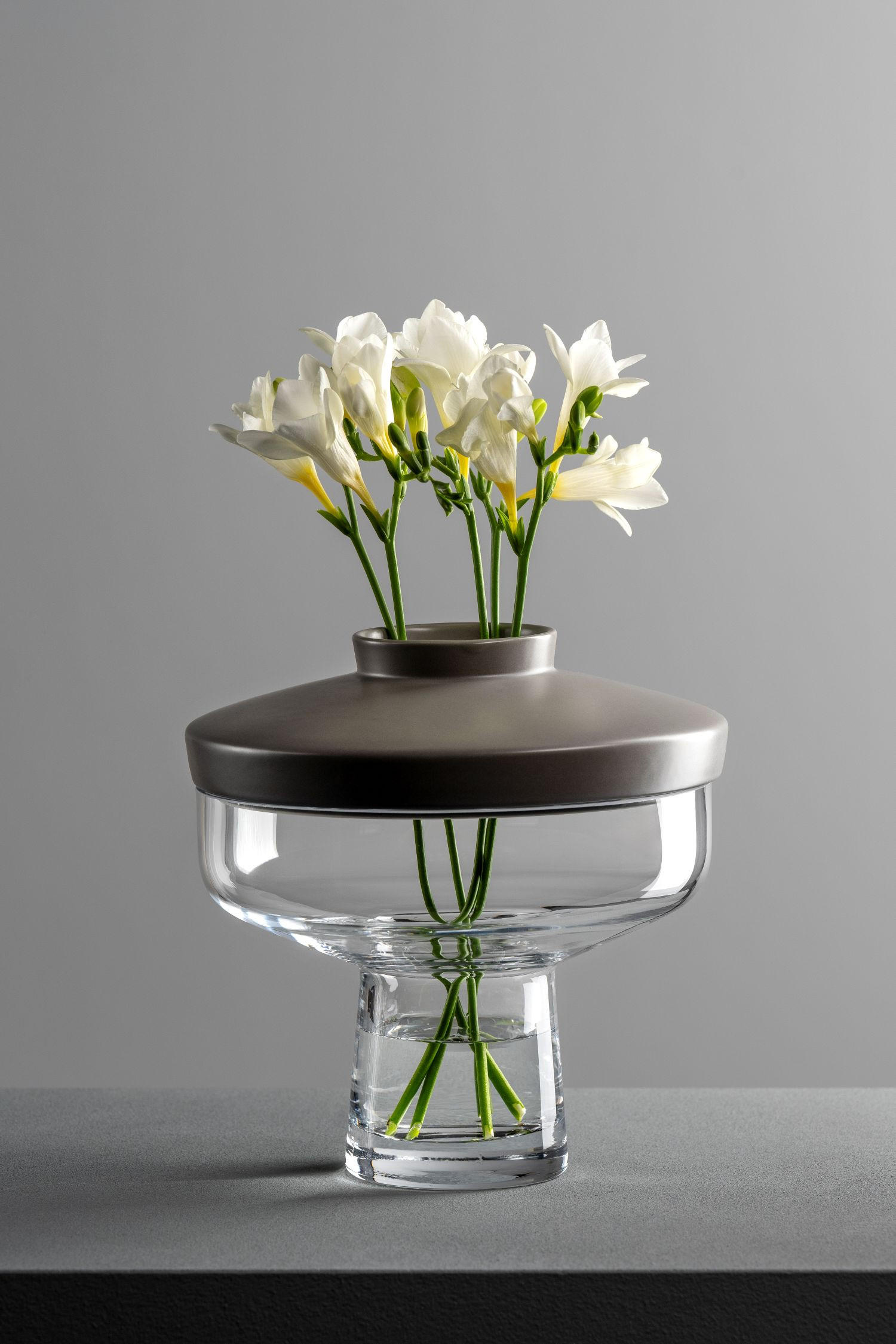 VASE  - Transparent/Grau, KONVENTIONELL, Glas/Keramik (21/21,50/21cm) - Leonardo