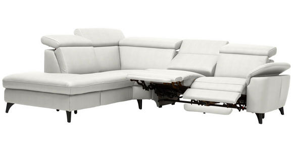 ECKSOFA in Echtleder Weiß  - Schwarz/Weiß, Design, Leder/Metall (239/289cm) - Cantus