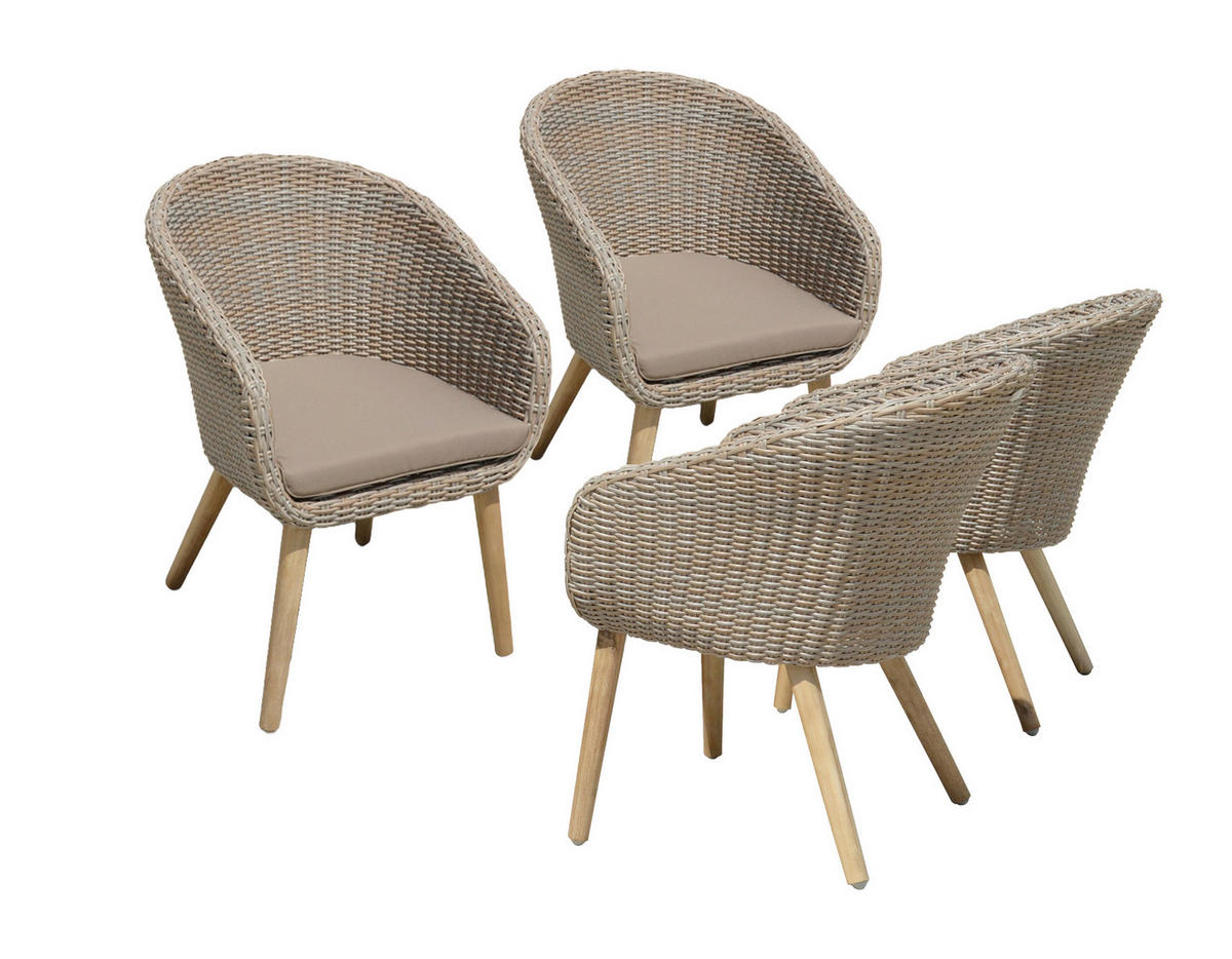 GARTENSTUHL-SET Akazie Aluminium Akaziefarben, Beige  - Beige/Hellgrau, Basics, Holz/Kunststoff (62/82/66cm) - Gardenson