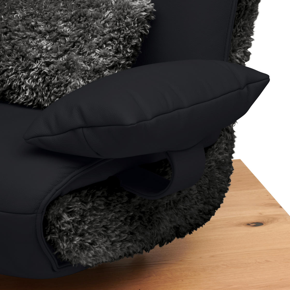 2-SITZER-SOFA Hochflor Echtleder Anthrazit, Schwarz  - Anthrazit/Schwarz, Design, Leder/Holz (240/65/104cm) - Koinor