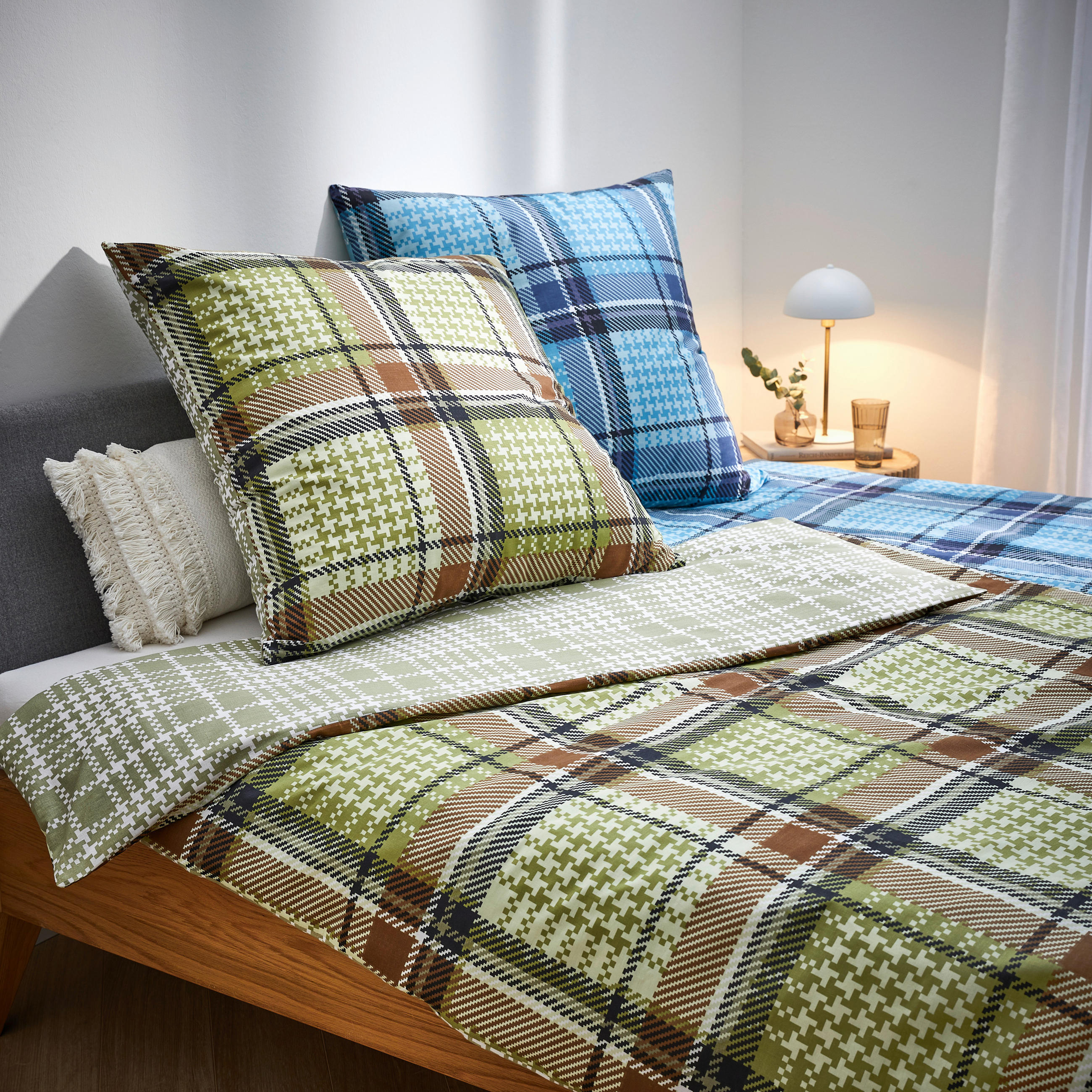Thumbnail - Novel Wendebettwäsche Tweet me dogtooth, Grün, Textil, Karo, 135x200 cm, Grüner Punkt, Hohenstein, Oeko-Tex® Standard 10...