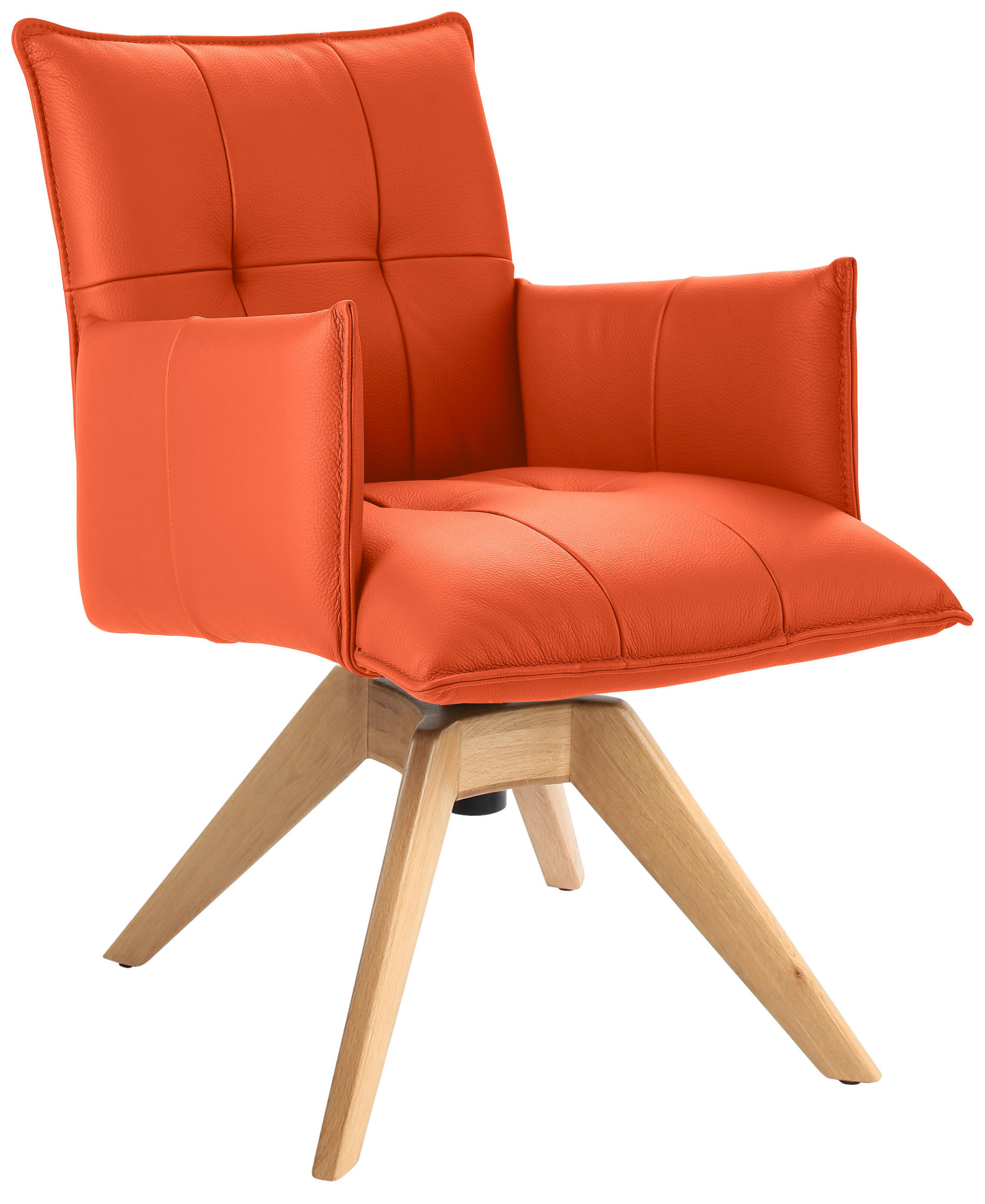 ARMLEHNSTUHL in Echtleder pigmentiert - Eichefarben/Orange, Design, Leder/Holz (86/57/65cm) - Valnatura