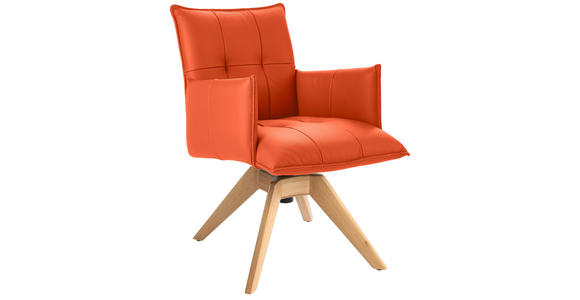 ARMLEHNSTUHL in Echtleder pigmentiert - Eichefarben/Orange, Design, Leder/Holz (86/57/65cm) - Valnatura