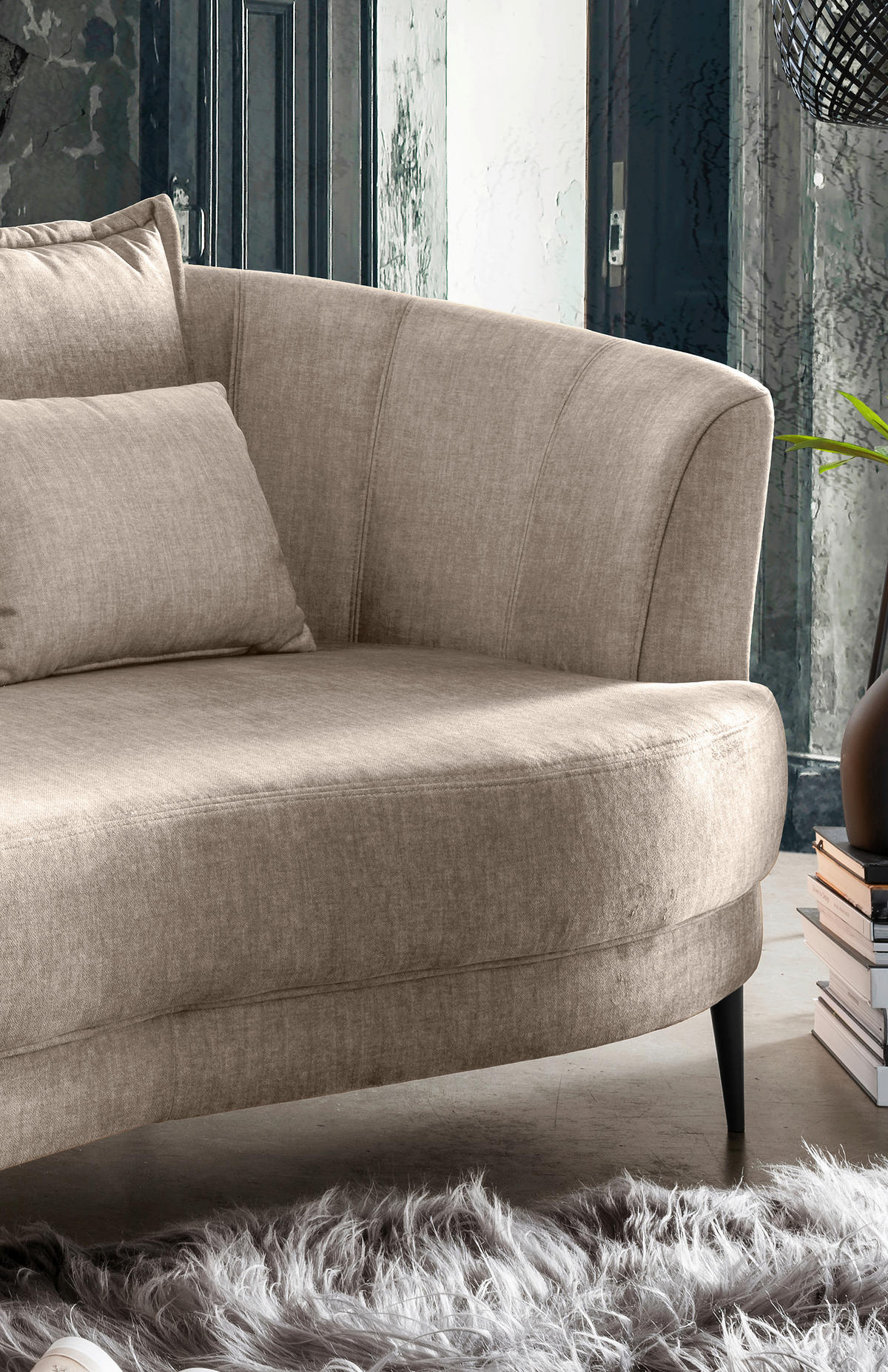 OTTOMANE in Velours Beige  - Beige/Schwarz, Modern, Textil/Metall (211/85/102cm) - Livetastic
