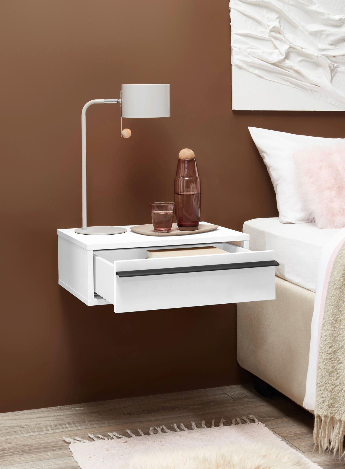 NACHTSCHRANK 50/17/34 cm  - Schwarz/Weiß, KONVENTIONELL, Holzwerkstoff/Metall (50/17/34cm) - Chameo