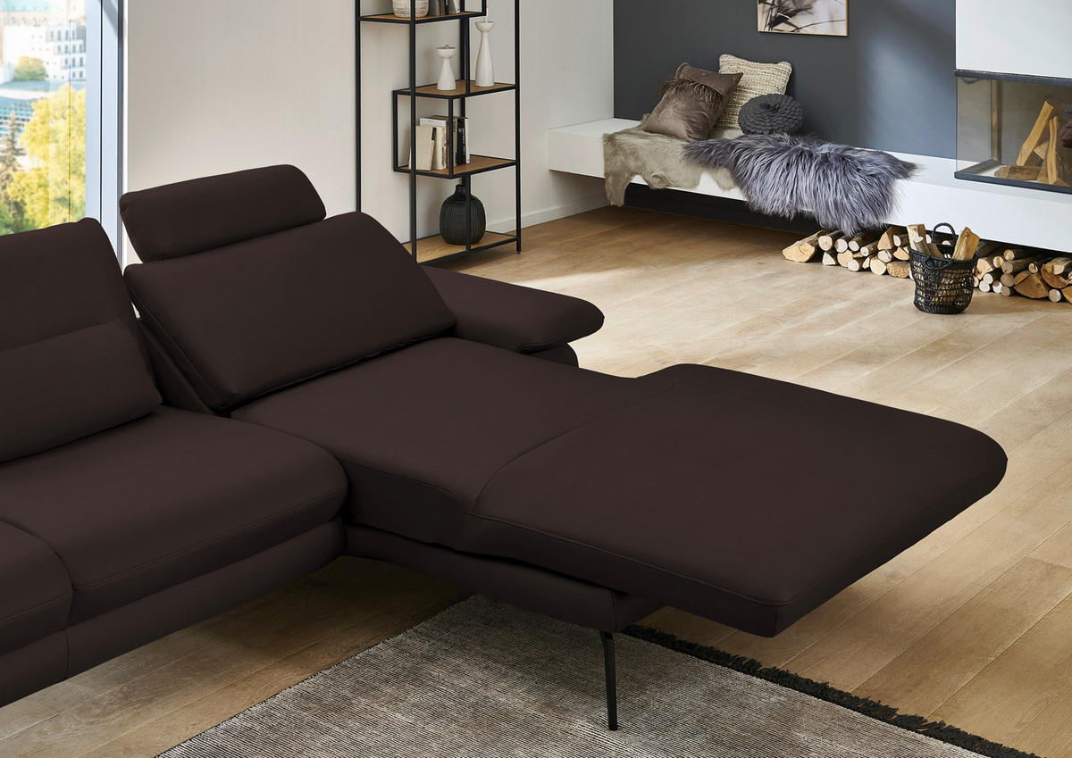 ECKSOFA in Echtleder Braun  - Schwarz/Braun, Design, Leder/Metall (310/180cm) - Dieter Knoll
