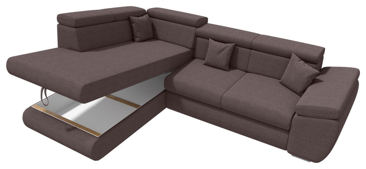 ECKSOFA Graubraun Struktur  - Chromfarben/Graubraun, KONVENTIONELL, Kunststoff/Textil (205/282cm) - Carryhome